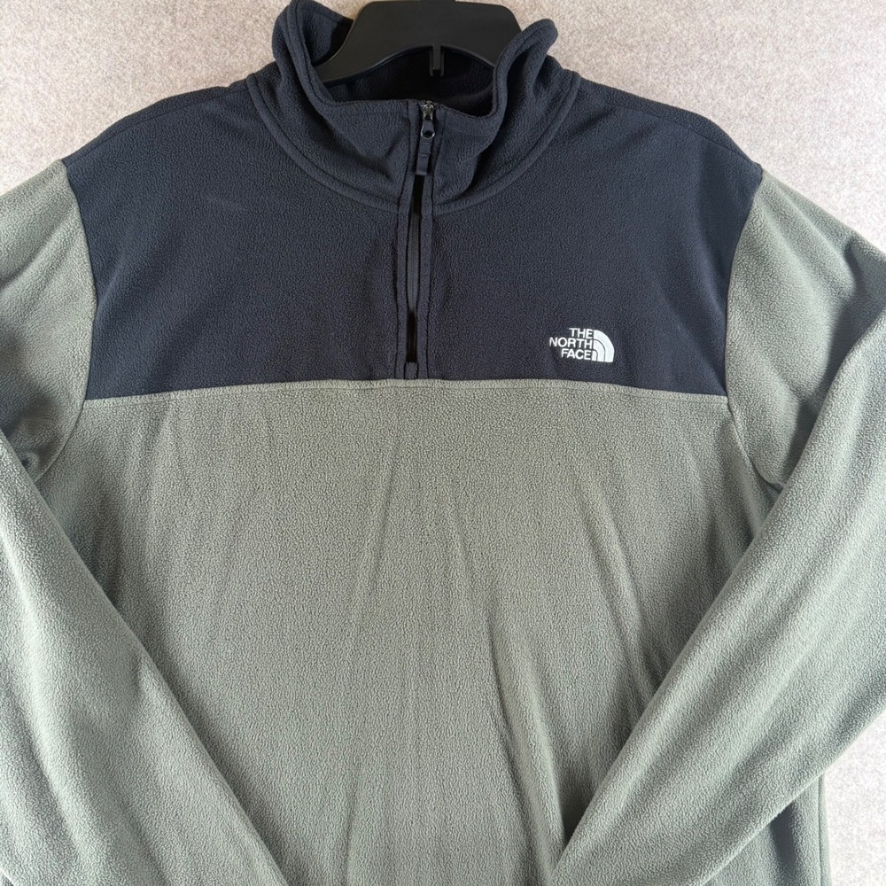 The North Face Fleece Pullover 1/4 Zip Mens XL‎ Green Black Colorblock Polyester